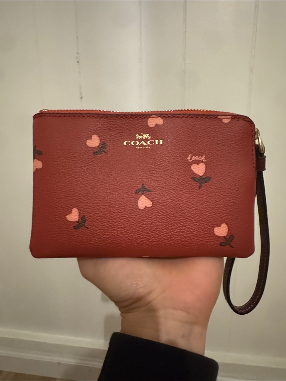 NWOT COACH Red Leather Cherry-Heart Print Wristlet